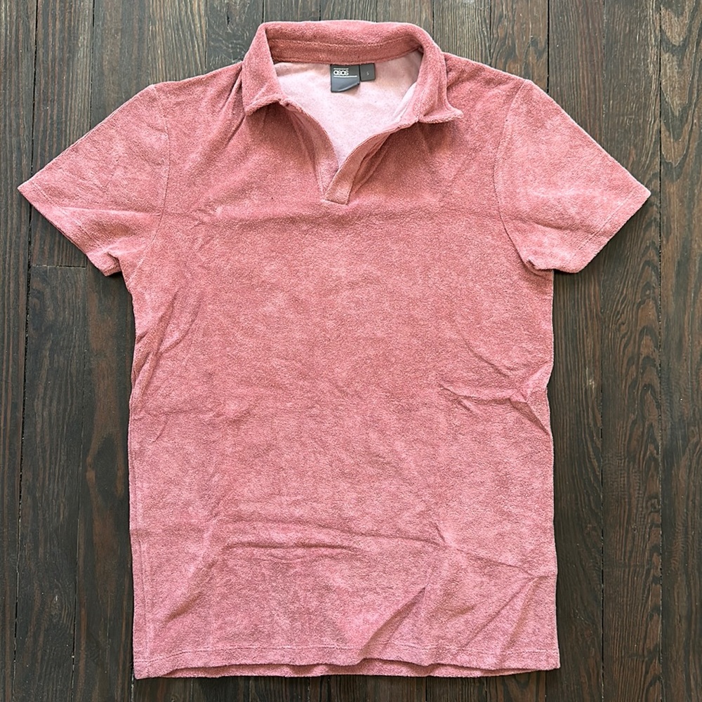 ASOS Mens Pink Toweling Polo Shirt sz S